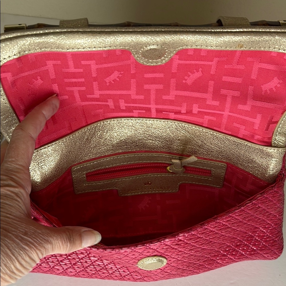 Elaine Turner Pink Quilted Women's Bag with Chain Strap and Bamboo detail - Picture 5 of 9